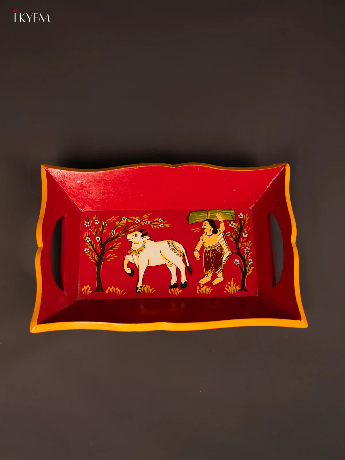Wooden Hand Painted Tray - Farmer- Red - KG23111 - Image 4
