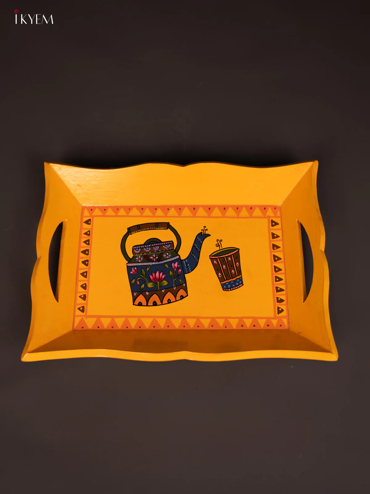Wooden Hand Painted Tray - Kettle -Yellow - KG23112