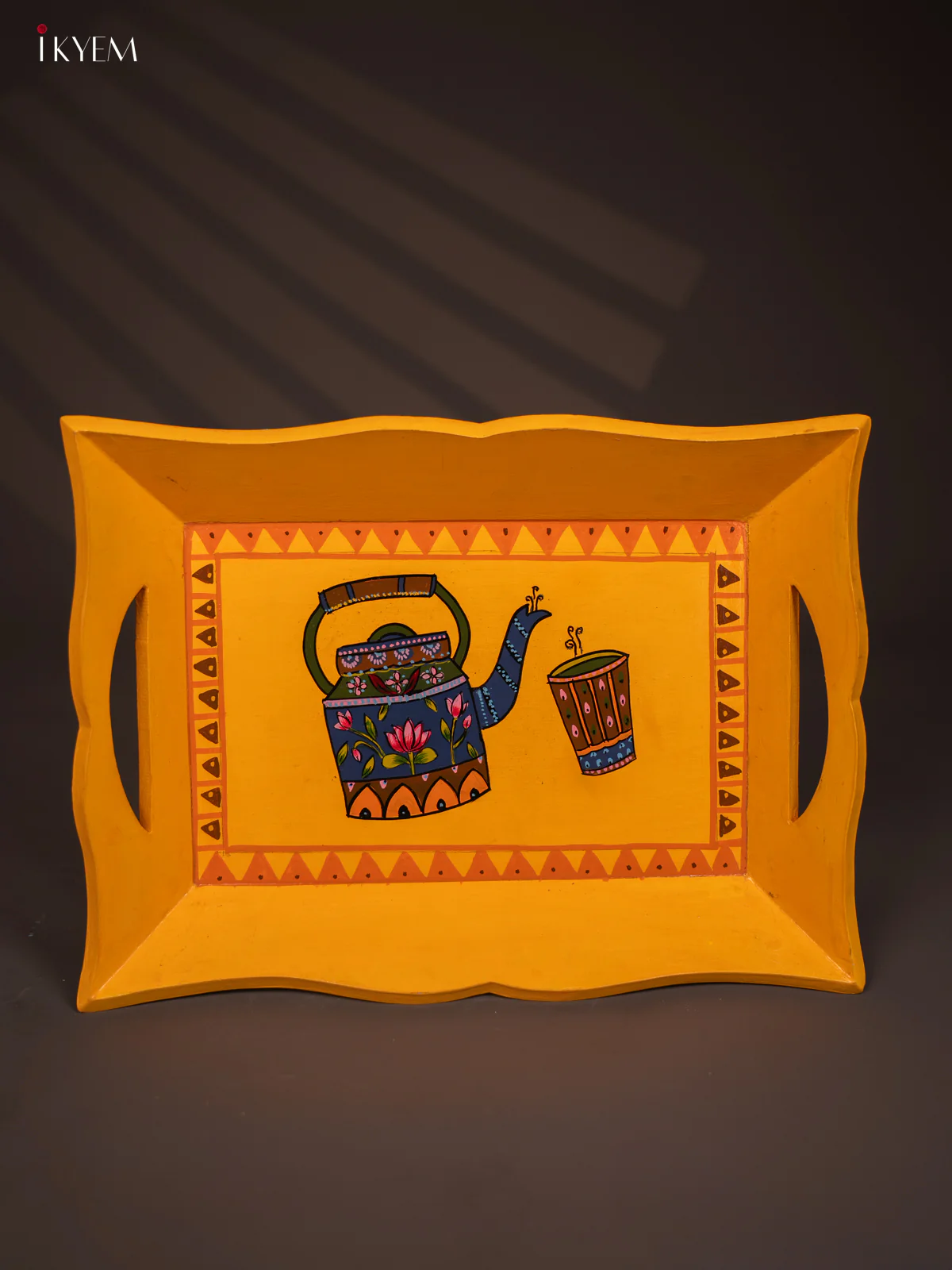 Wooden Hand Painted Tray - Kettle -Yellow - KG23112 - Image 2