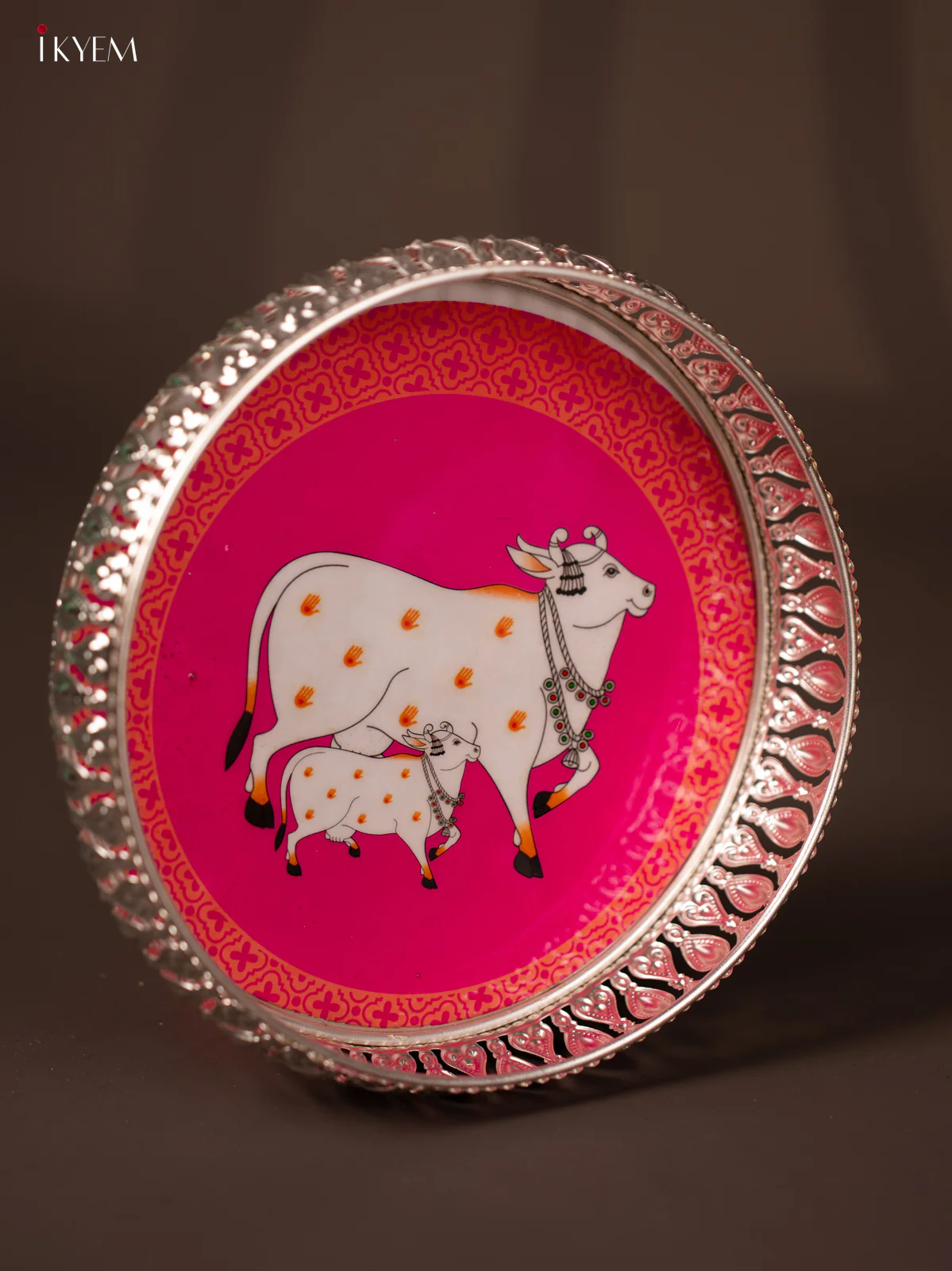 Digital Printed German Silver Tray - Cow& calf pink - 8 inch - KG23136 - Image 2