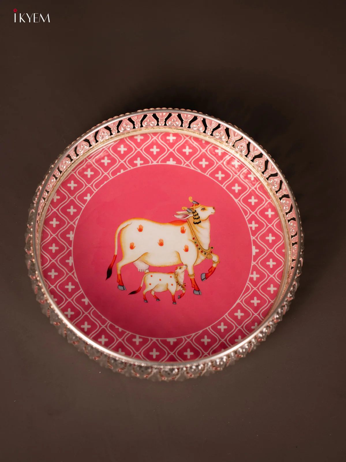 Digital Printed German Silver Tray - Cow & calf lite pink - 8 inch - KG23137 - Image 4