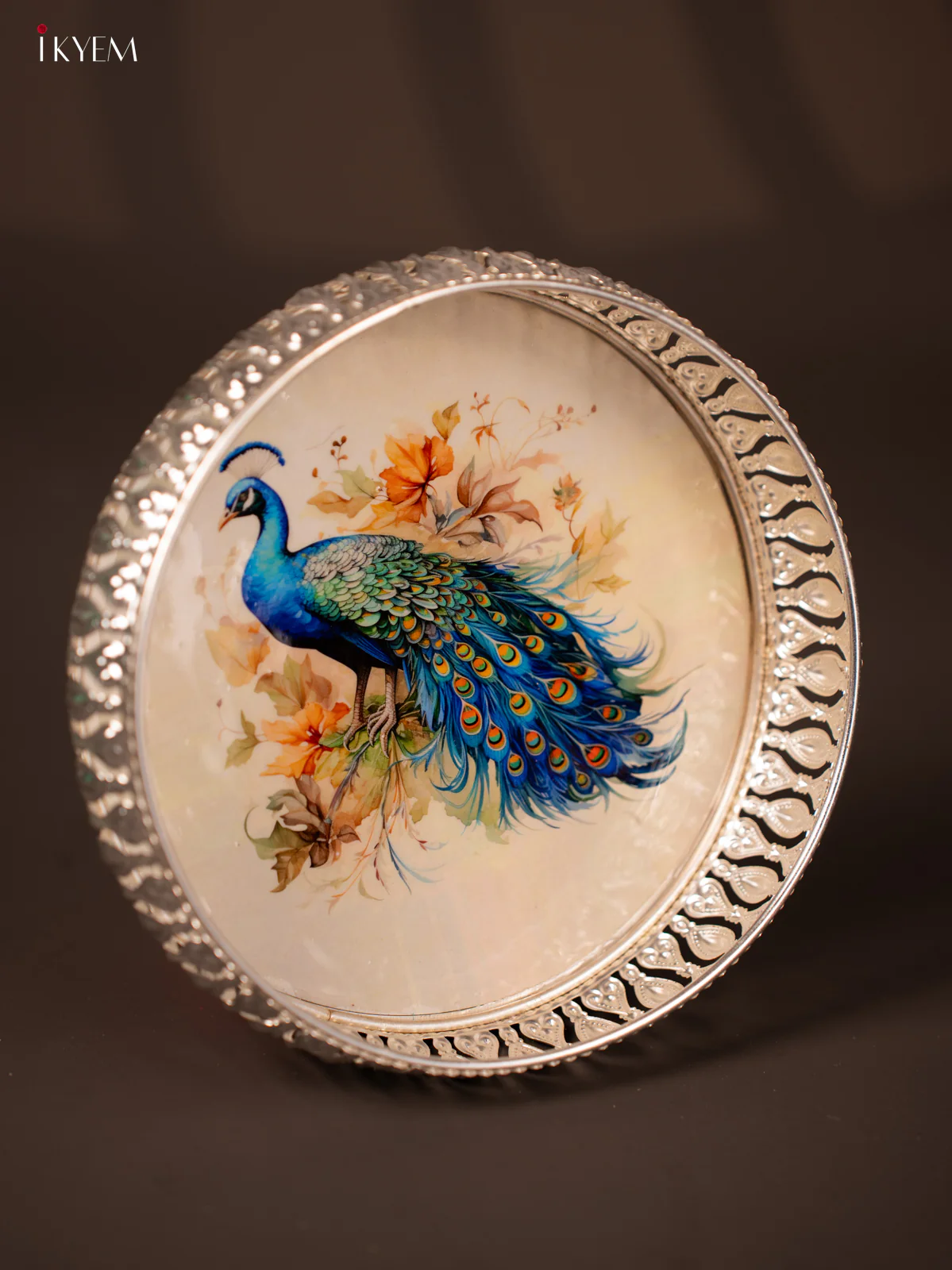 Digital Printed German Silver Tray - Peacock - 8 inch - KG23140 - Image 2