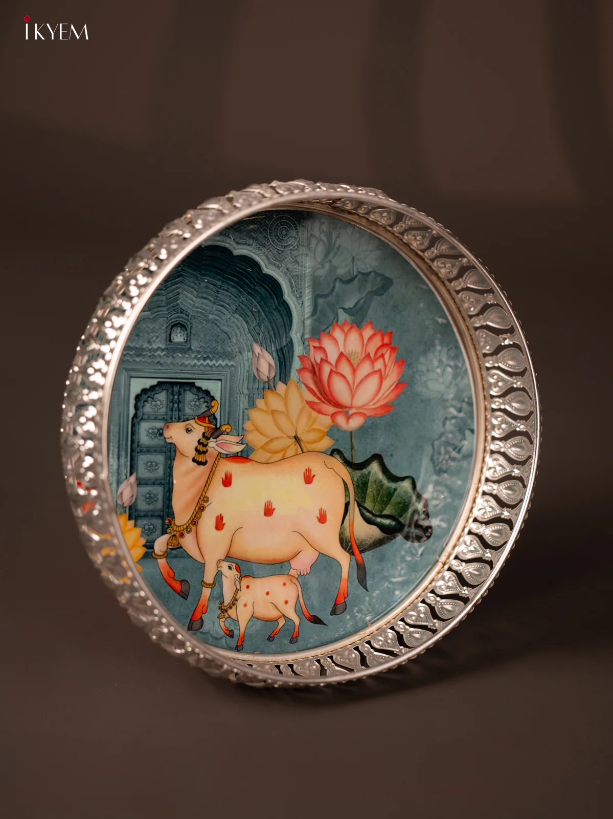 Digital Printed German Silver Tray - Cow & calf teal - 8 inch - KG23145 - Image 2