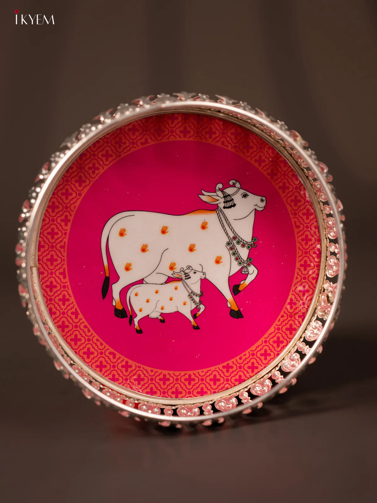 Digital Printed German Silver Tray - Cow& calf pink - 6 inch - KG23146