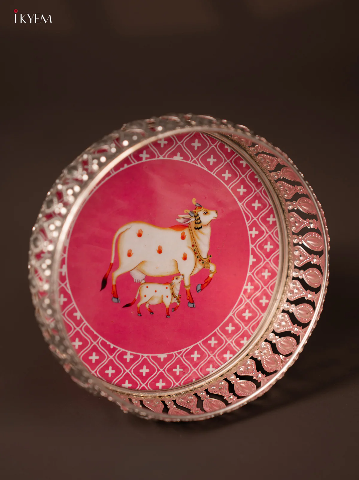 Digital Printed German Silver Tray - Cow & lite pink - 6 inch - KG23147 - Image 2
