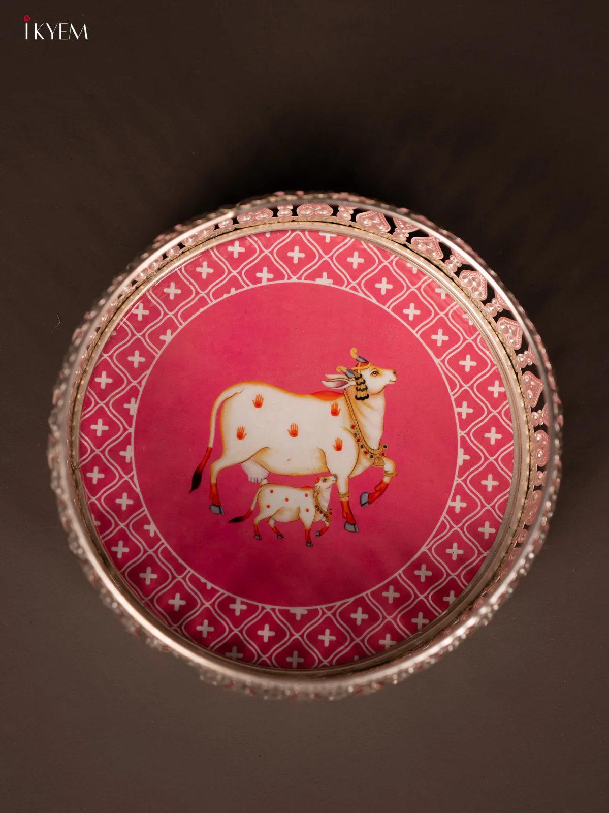 Digital Printed German Silver Tray - Cow & lite pink - 6 inch - KG23147 - Image 3