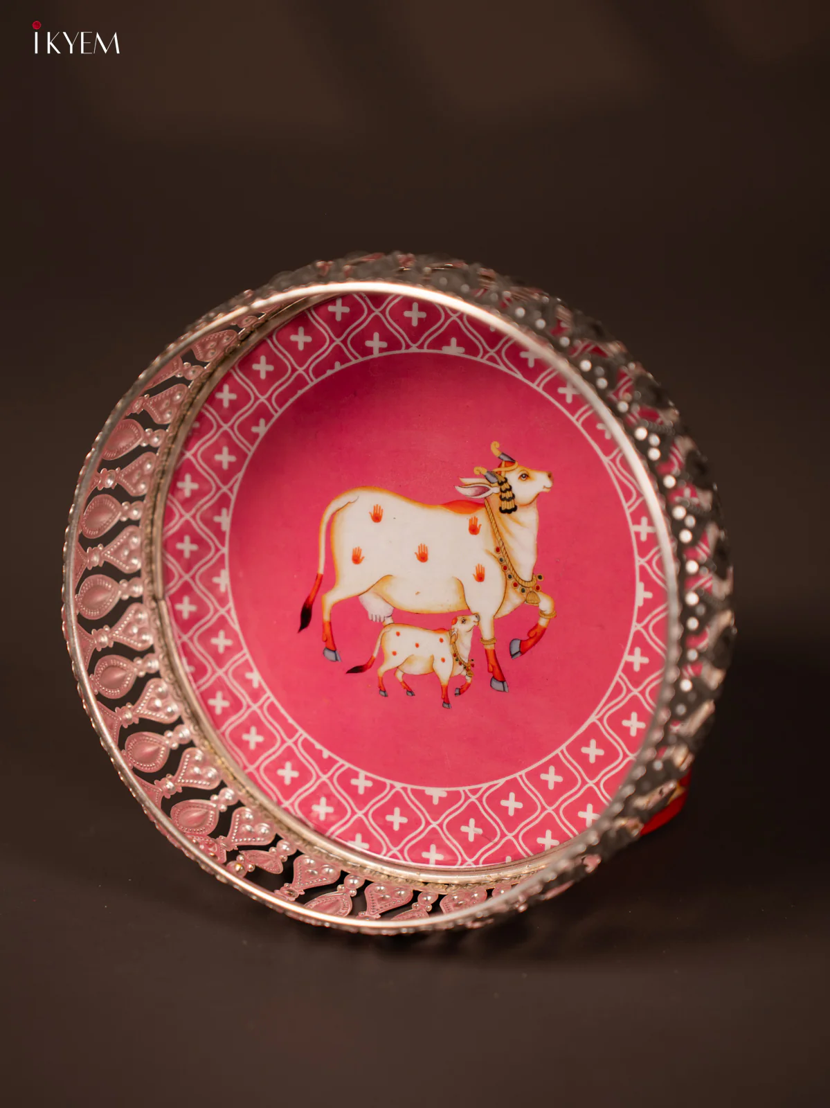Digital Printed German Silver Tray - Cow & lite pink - 6 inch - KG23147 - Image 4