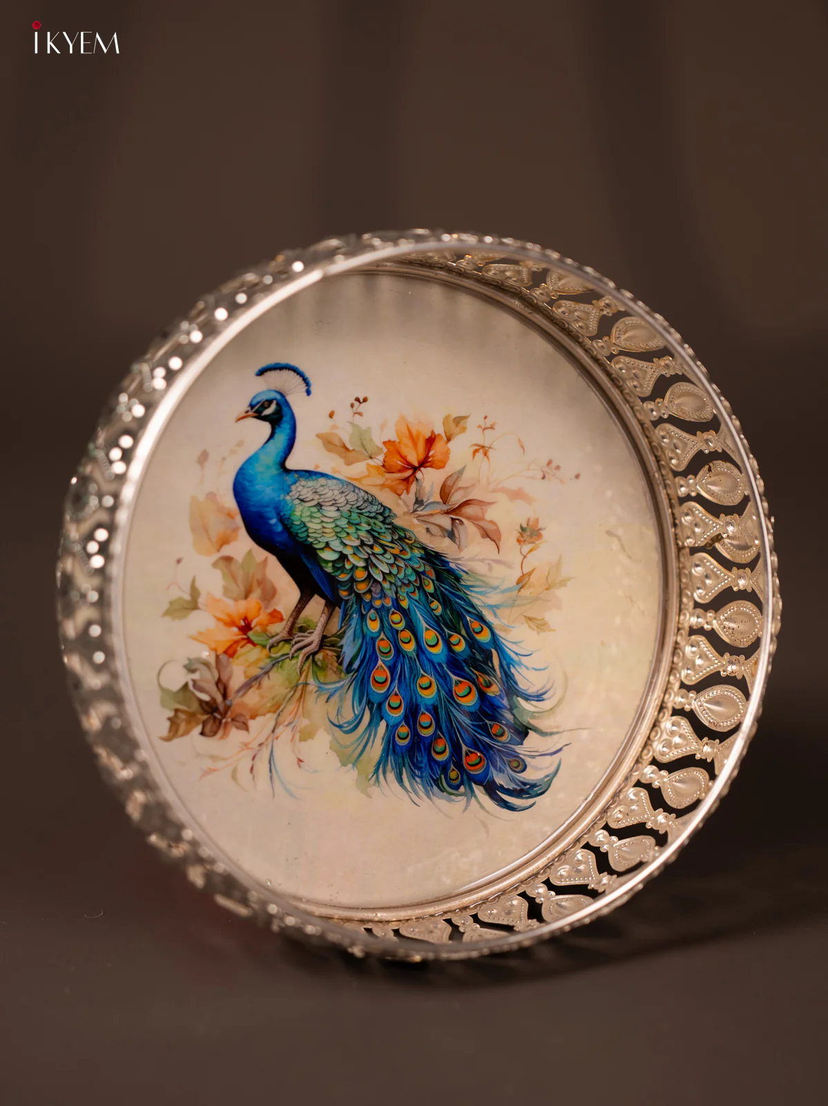 Digital Printed German Silver Tray - Peacock - 6 inch - KG23150 - Image 2