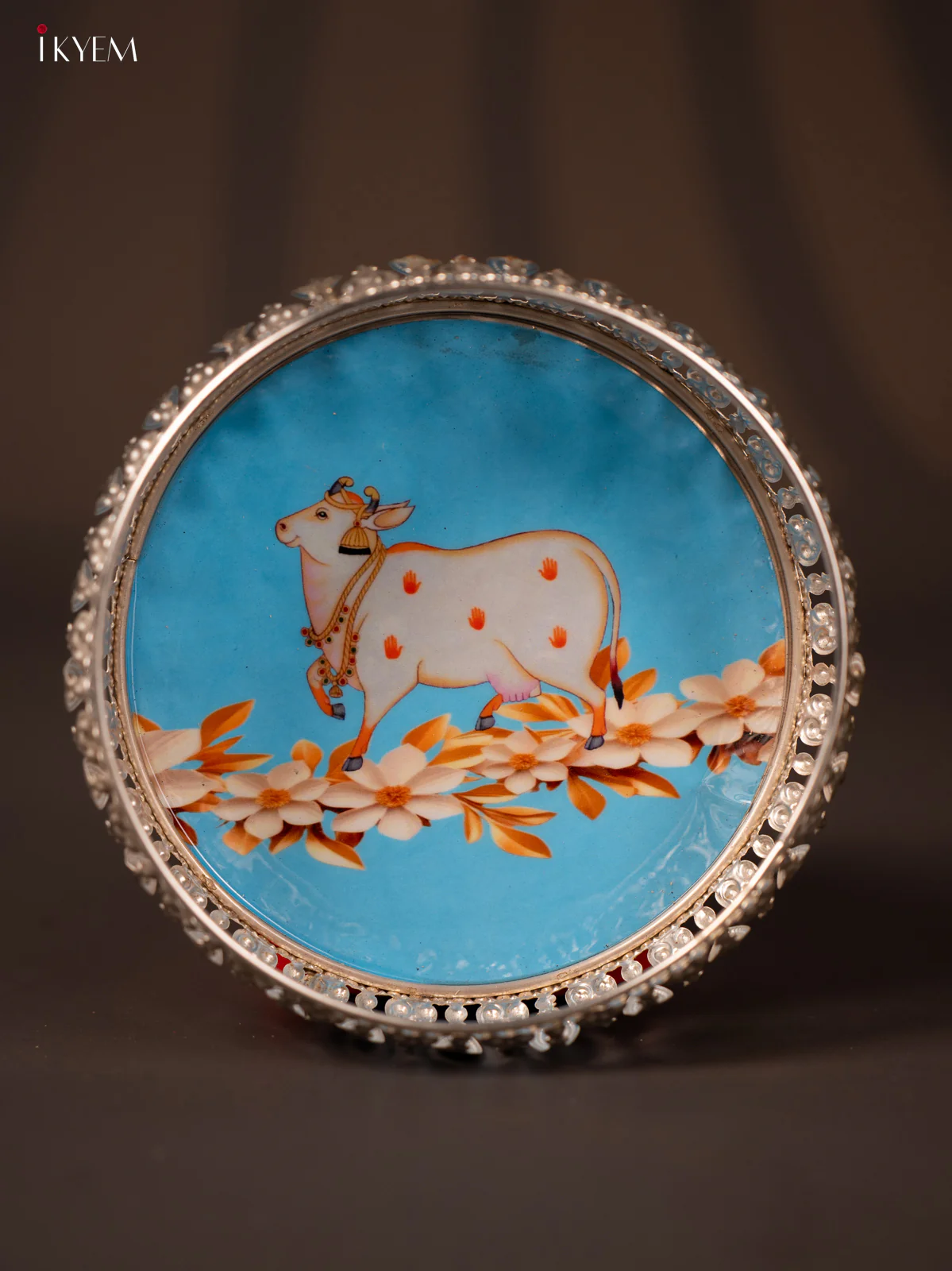 Digital Printed German Silver Tray - Cow sky blue - 6 inch - KG23152