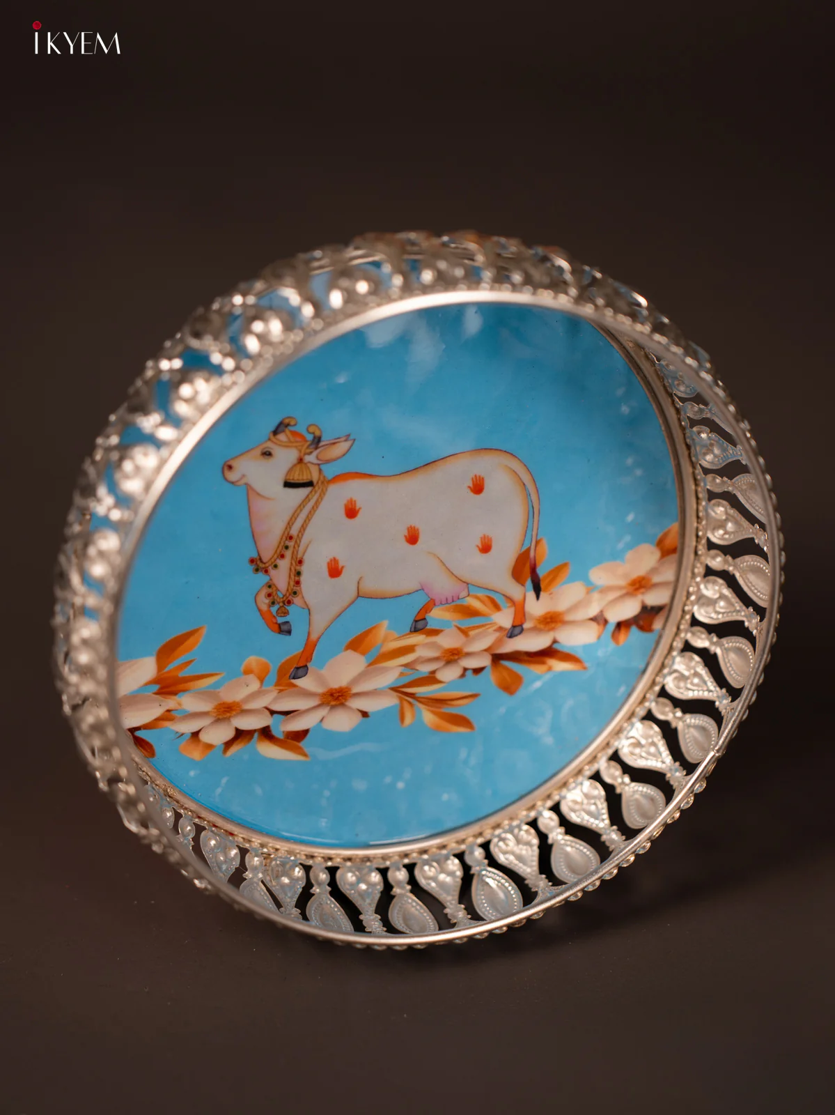 Digital Printed German Silver Tray - Cow sky blue - 6 inch - KG23152 - Image 2