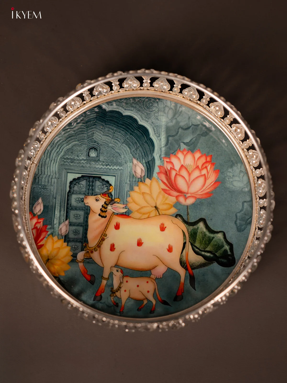 Digital Printed German Silver Tray - Cow & calf teal - 6 inch - KG23153 - Image 3