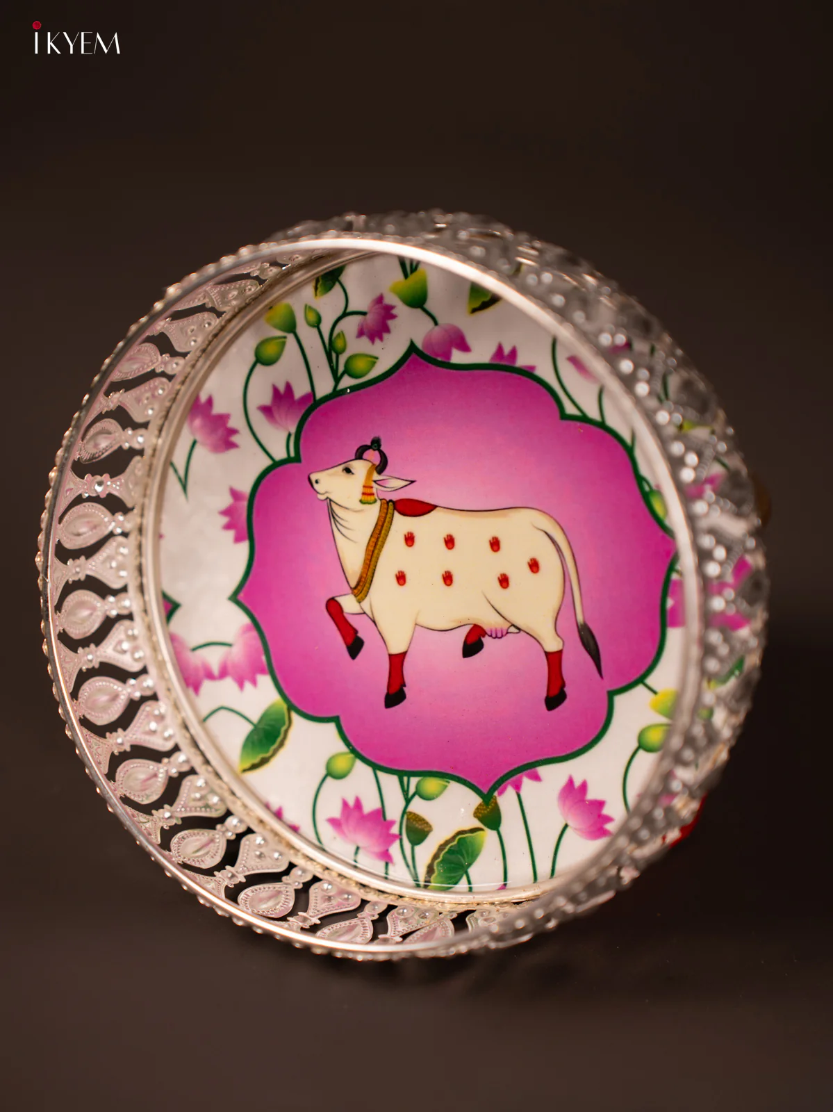 Digital Printed German Silver Tray Cow - white & pink - 6 inch - KG23154 - Image 4