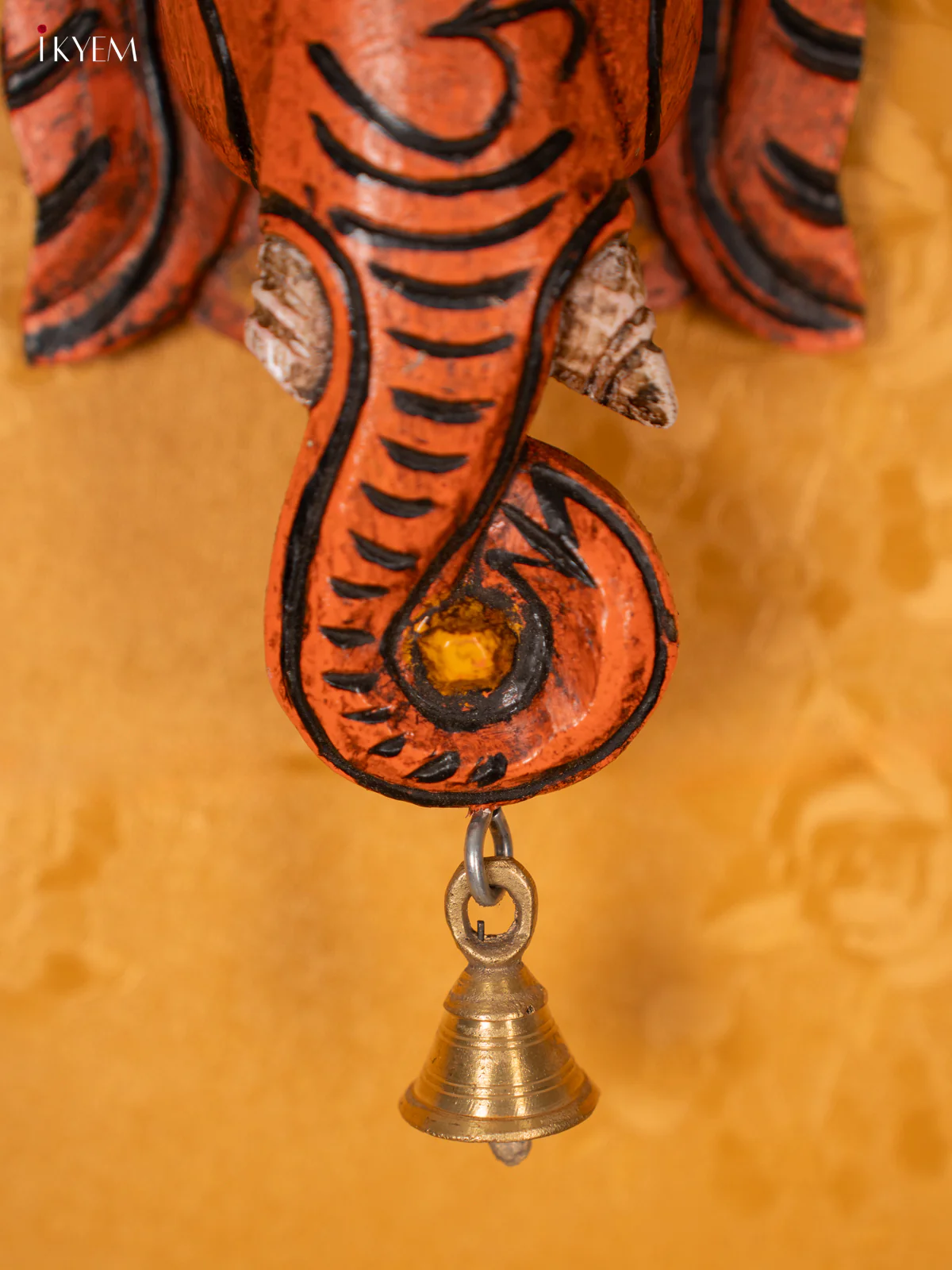 Wooden Ganesha Mask with Bell - Orange - Image 3