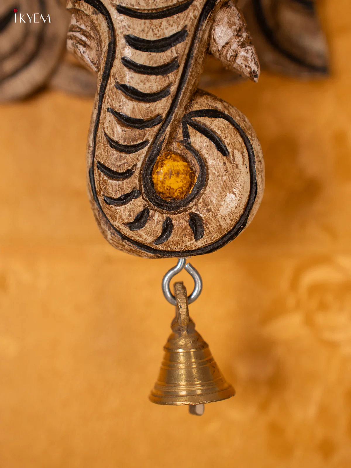Wooden Ganesha Mask with Bell - White - Image 3