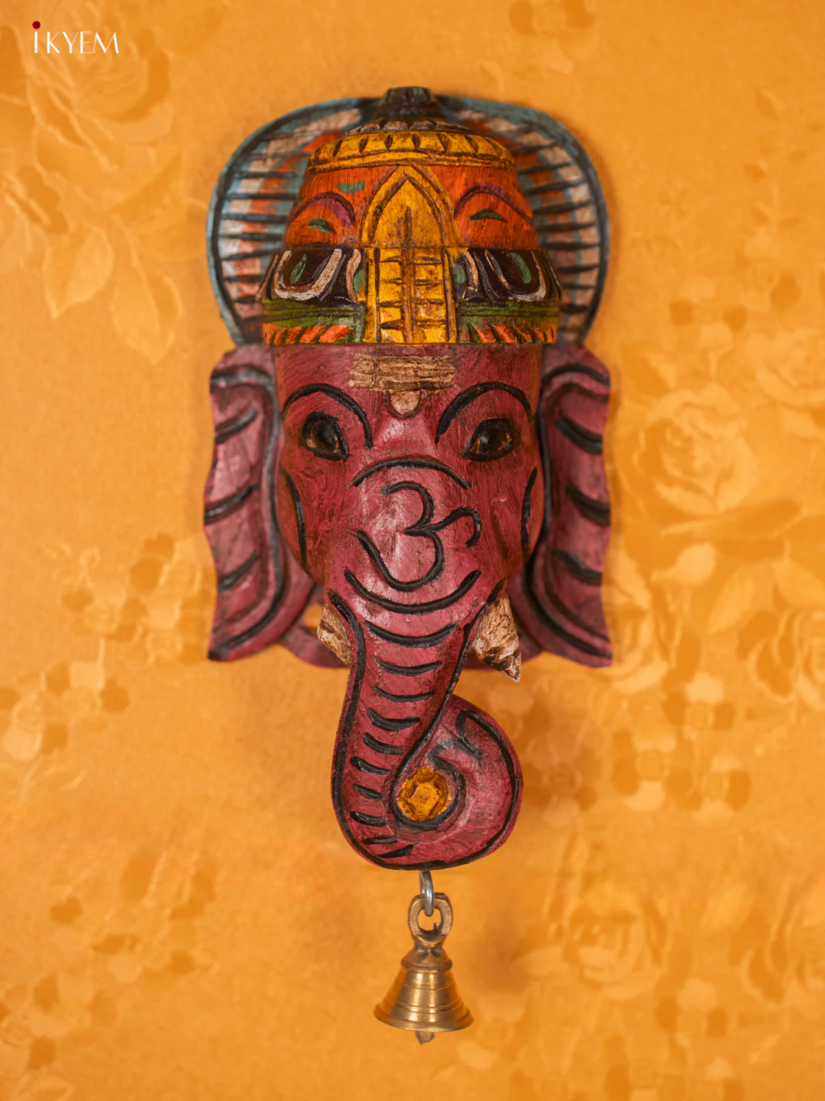Wooden Ganesha Mask with Bell -
