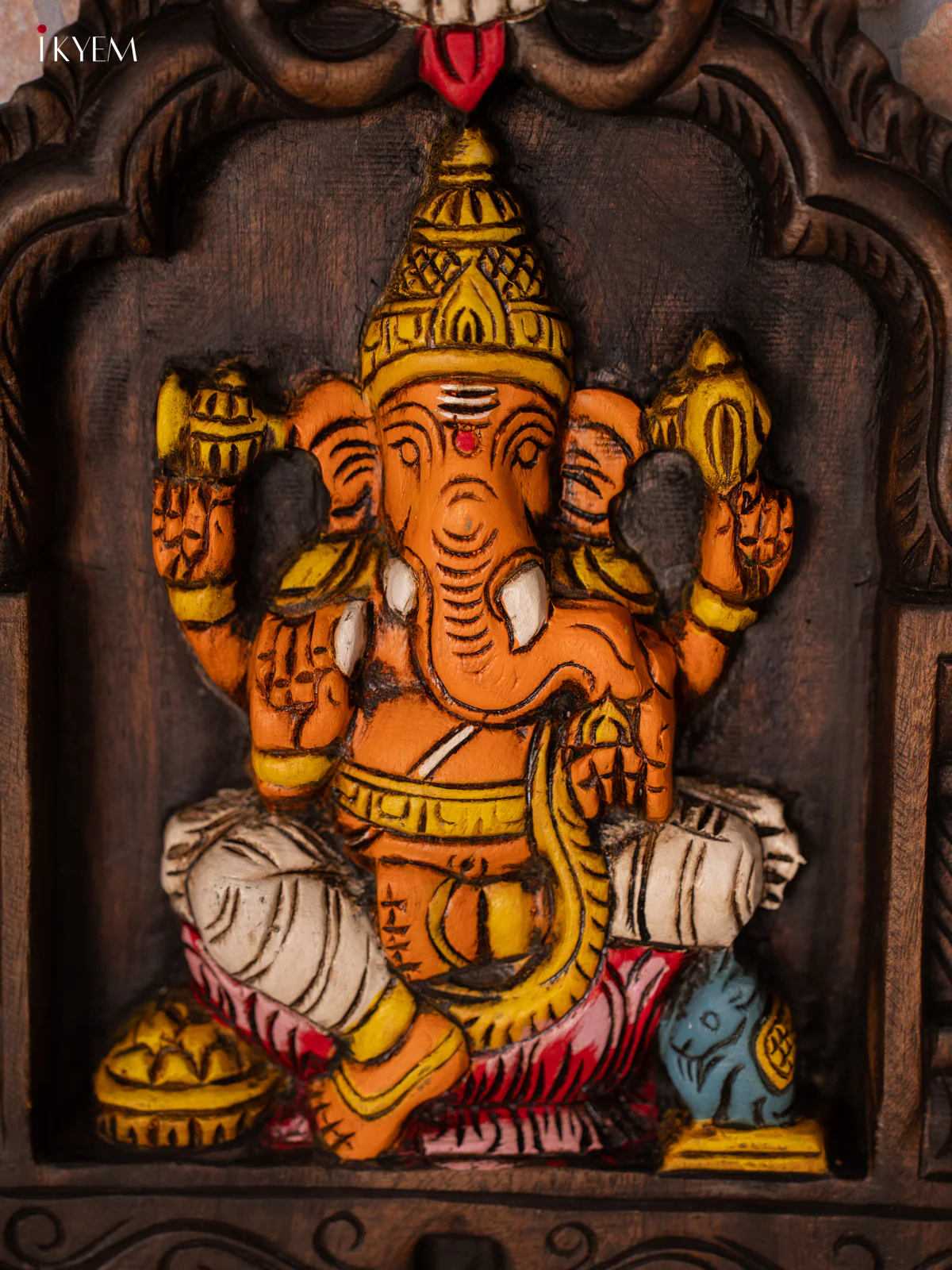 Wooden Hand Carved Ganesha with Gopuram - KG24127 - Image 3