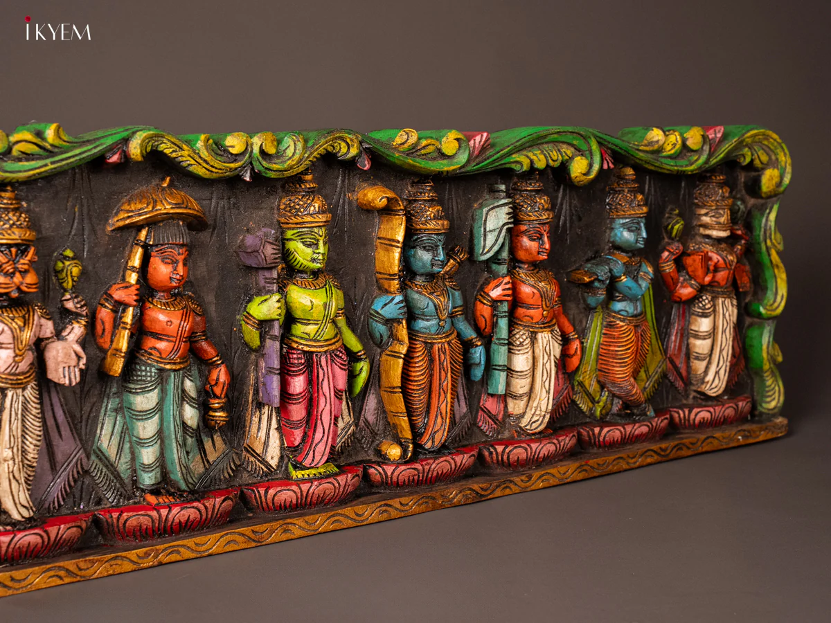 Wooden Hand Carved Painted Dasavatharam Panel - KG24129 - Image 2