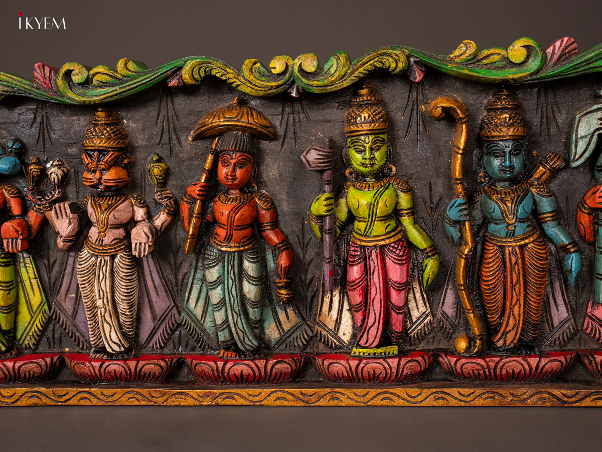 Wooden Hand Carved Painted Dasavatharam Panel - KG24129 - Image 4
