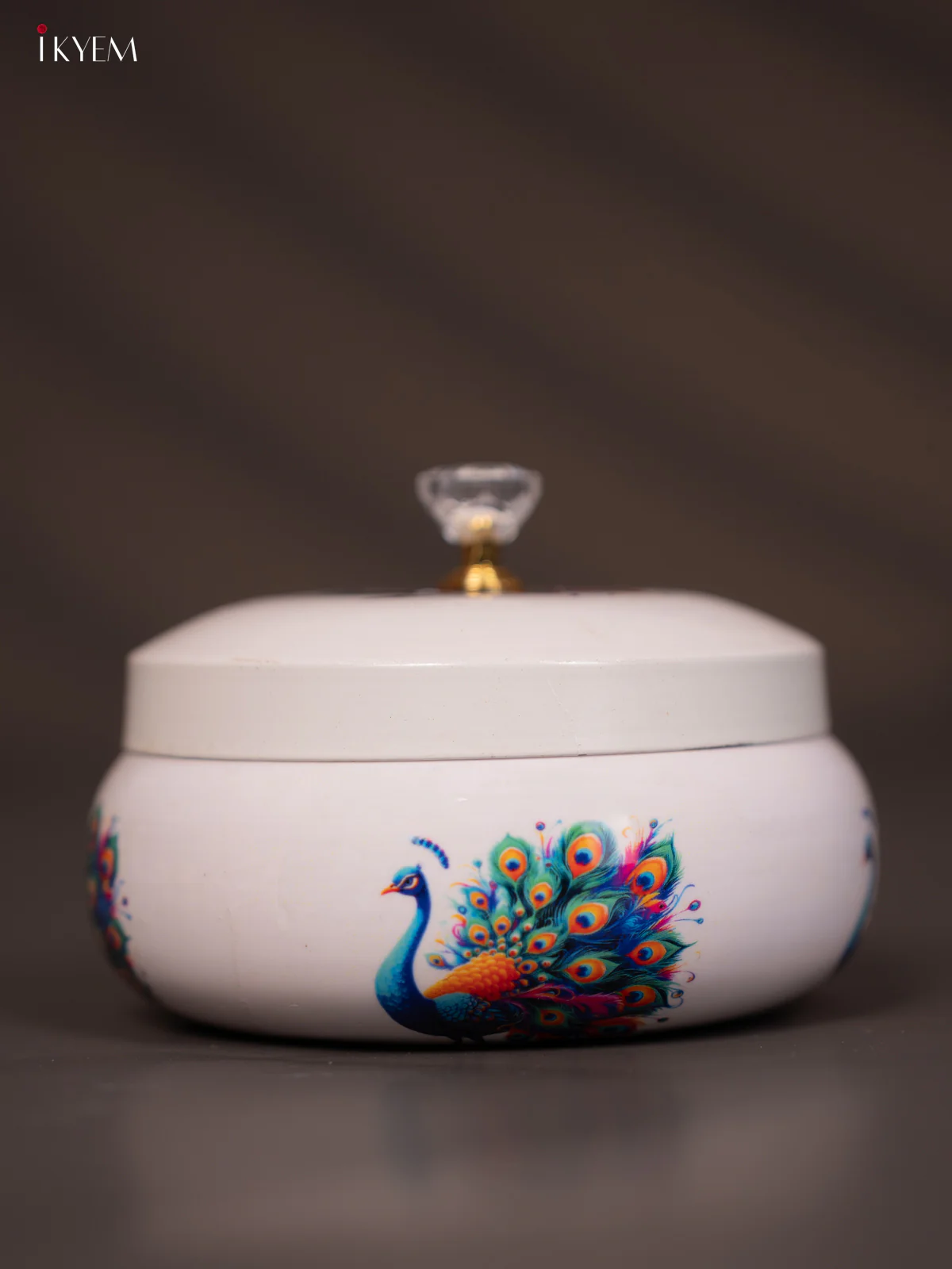 Peacock Printed White Round Dry Fruits Jar - KG25113 - Image 2