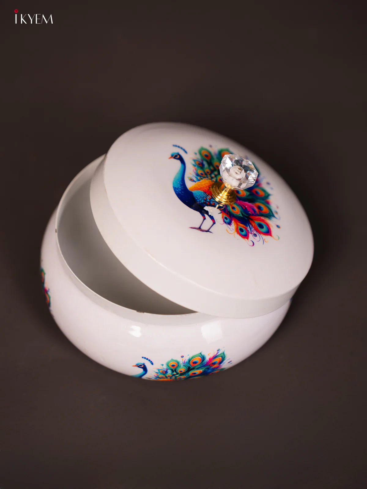 Peacock Printed White Round Dry Fruits Jar - KG25113 - Image 4