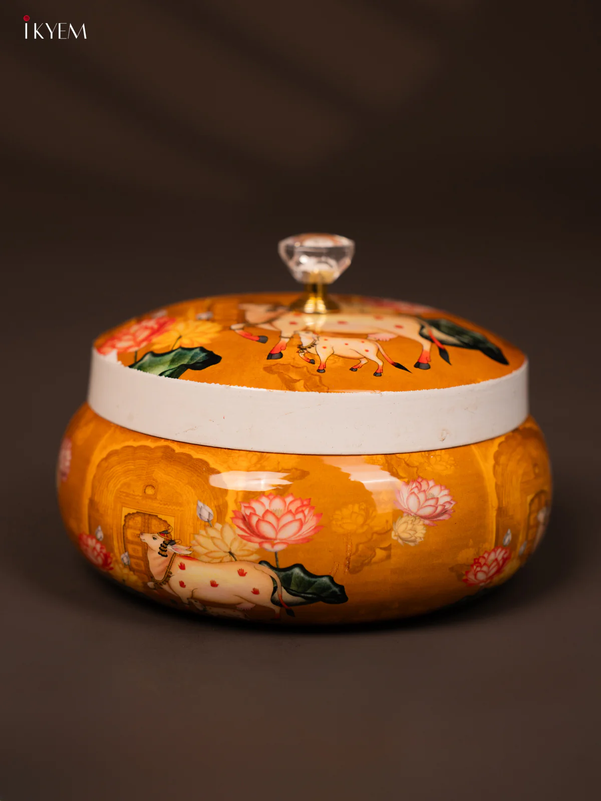 Cow & Calf Printed Mustard Round Dry Fruits Jar - KG25116 - Image 2