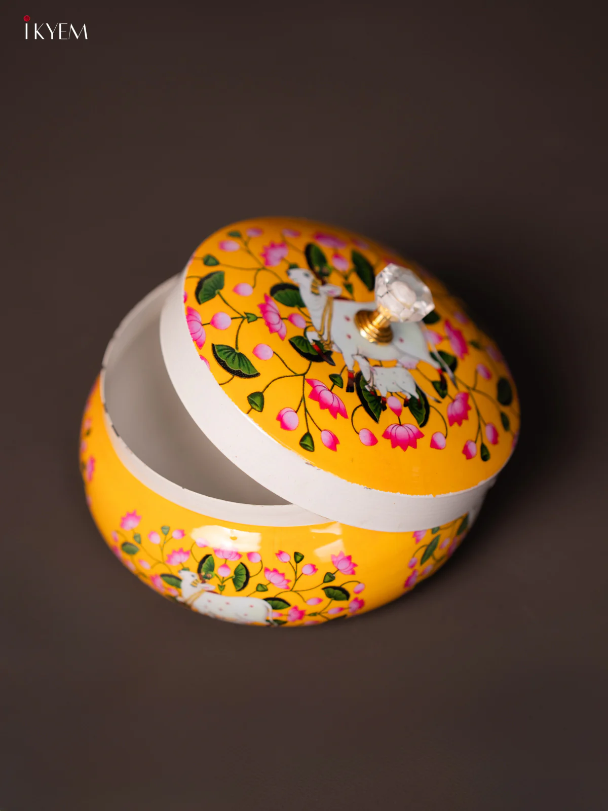 Cow & Calf Lotus Printed Yellow Round Dry Fruits Jar - KG25117 - Image 4