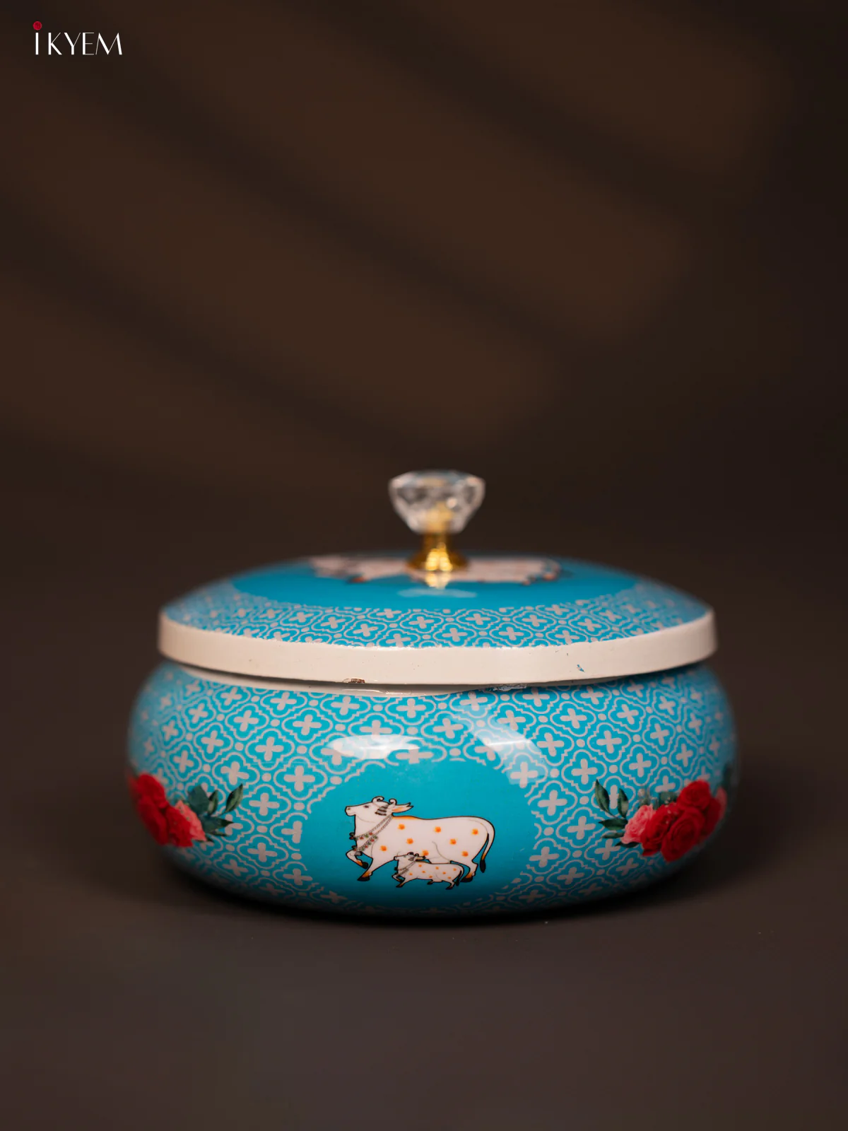 Cow & Calf Printed Sky Blue Round Dry Fruits Jar - KG25119 - Image 2
