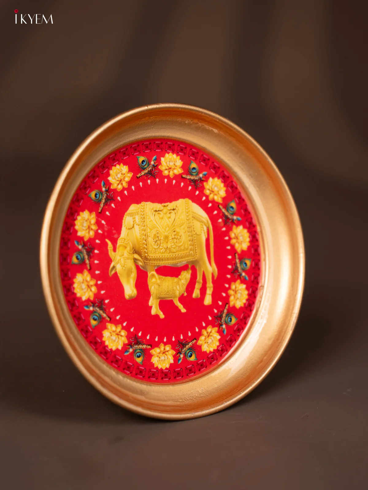 Cow & Calf with Floral Printed Red Brass Coated Plate - 6 Inches - KG25128 - Image 2