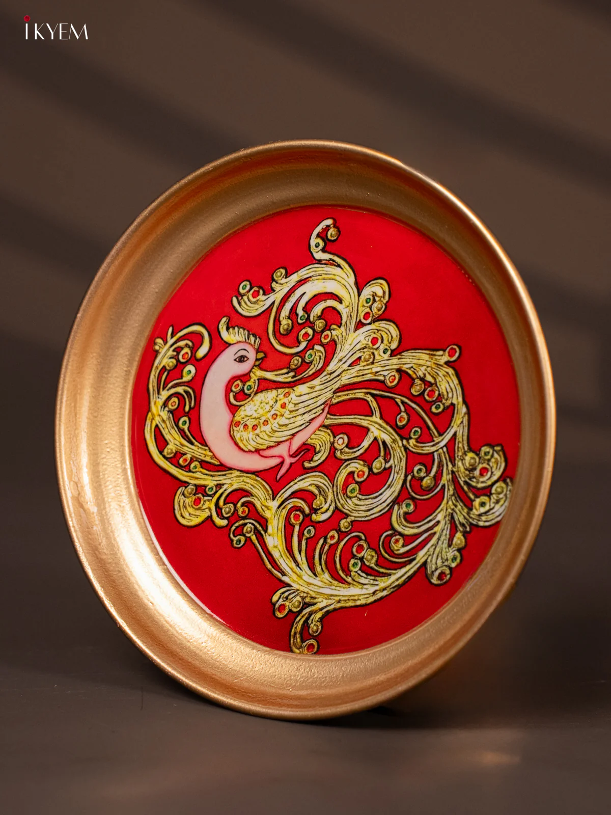 Peacock Printed Red Copper Coating Plate 6 Inch - Image 3