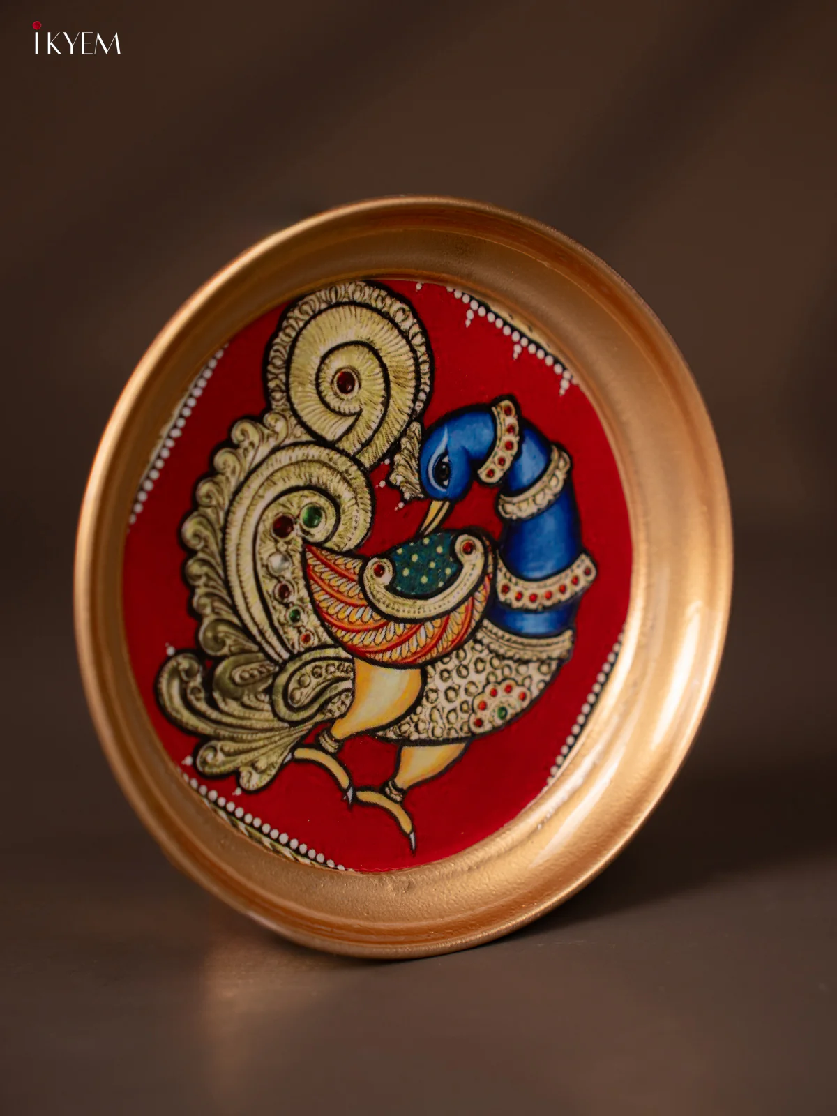 Peacock Printed Blue with Red Brass Coated Plate - 6 Inches - KG25134 - Image 2