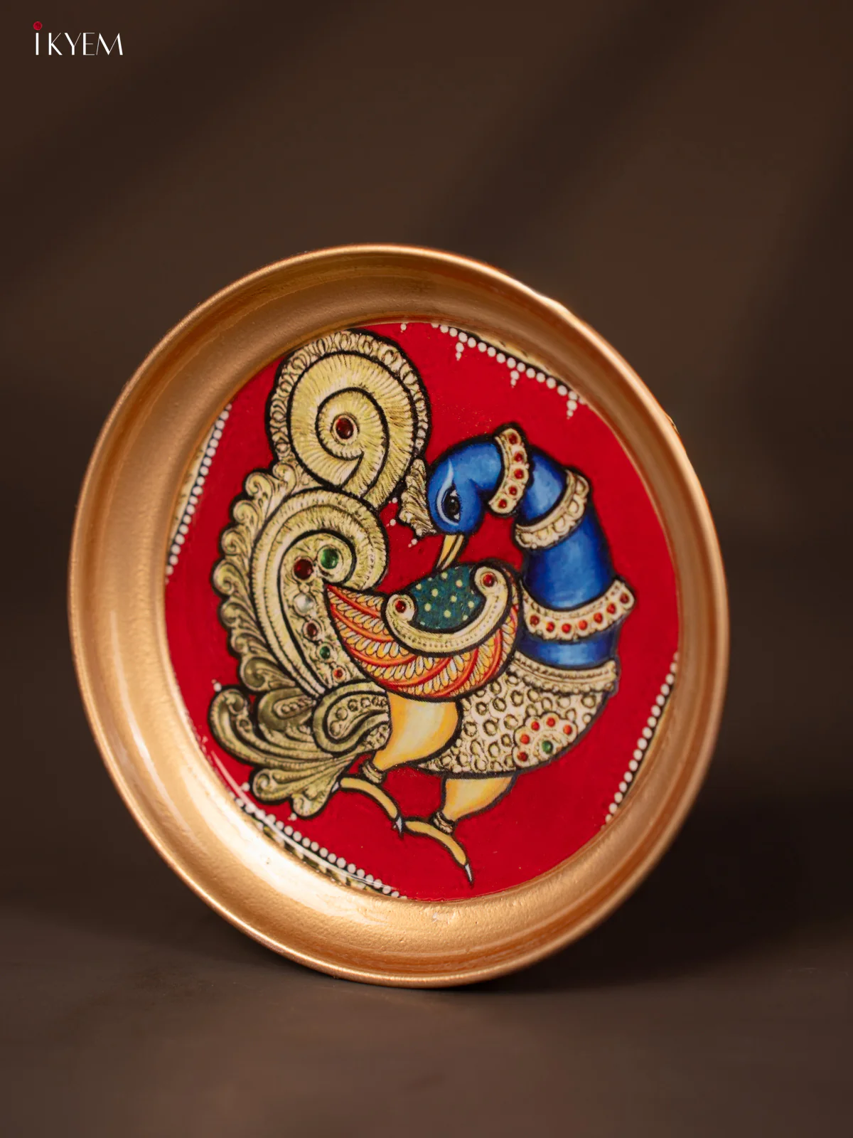 Peacock Printed Blue with Red Brass Coated Plate - 6 Inches - KG25134 - Image 3
