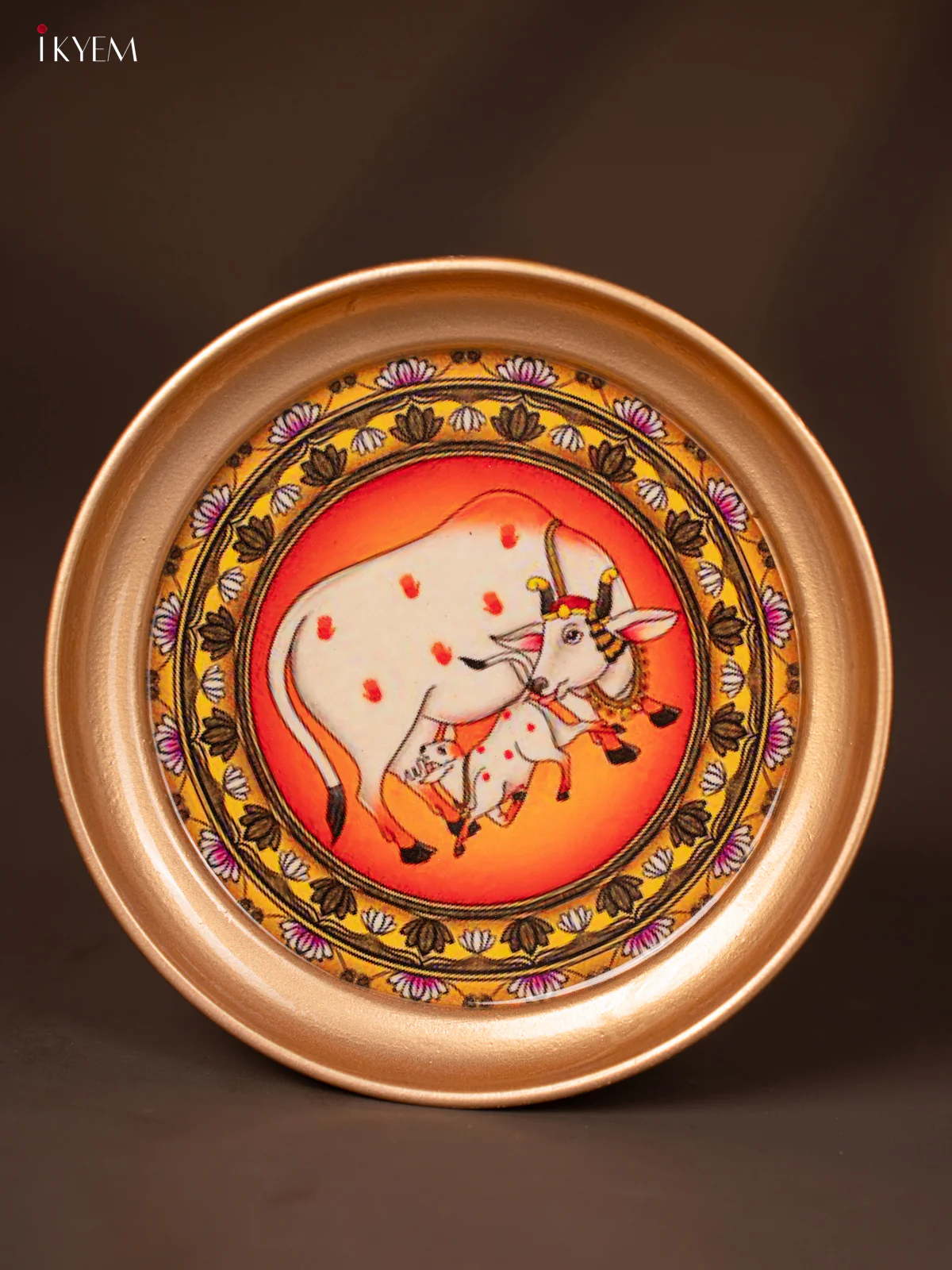 Cow & Calf Printed Orange with Yellow Brass Coated Plate - 6 Inches - KG25136