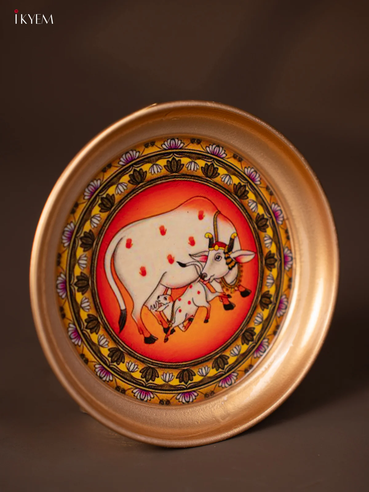 Cow & Calf Printed Orange with Yellow Brass Coated Plate - 6 Inches - KG25136 - Image 2