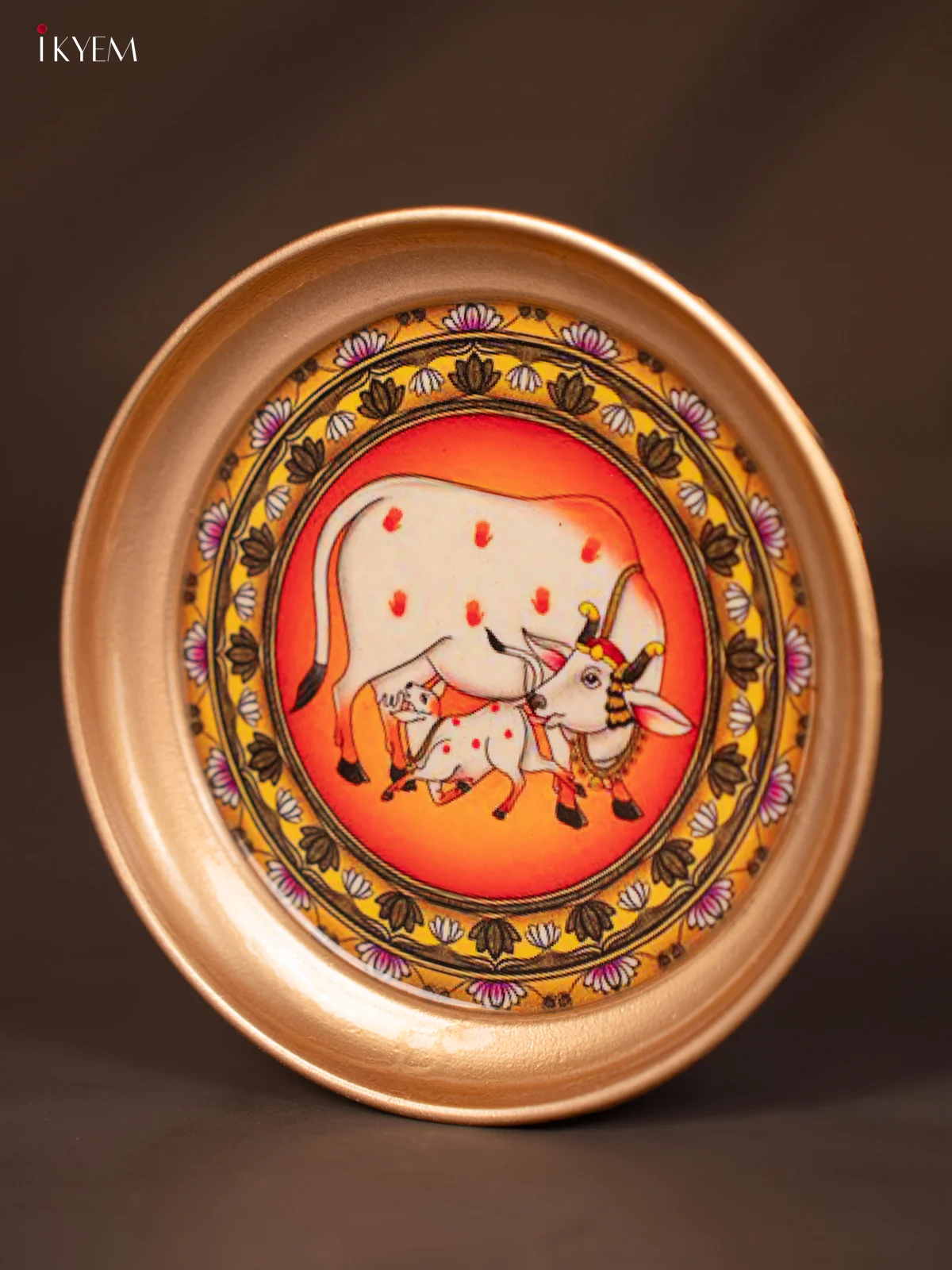 Cow & Calf Printed Orange with Yellow Brass Coated Plate - 6 Inches - KG25136 - Image 3