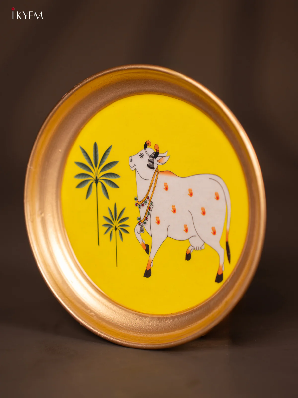 Cow & Tree Printed Yellow Brass Coated Plate - 6 Inches - KG25137 - Image 3