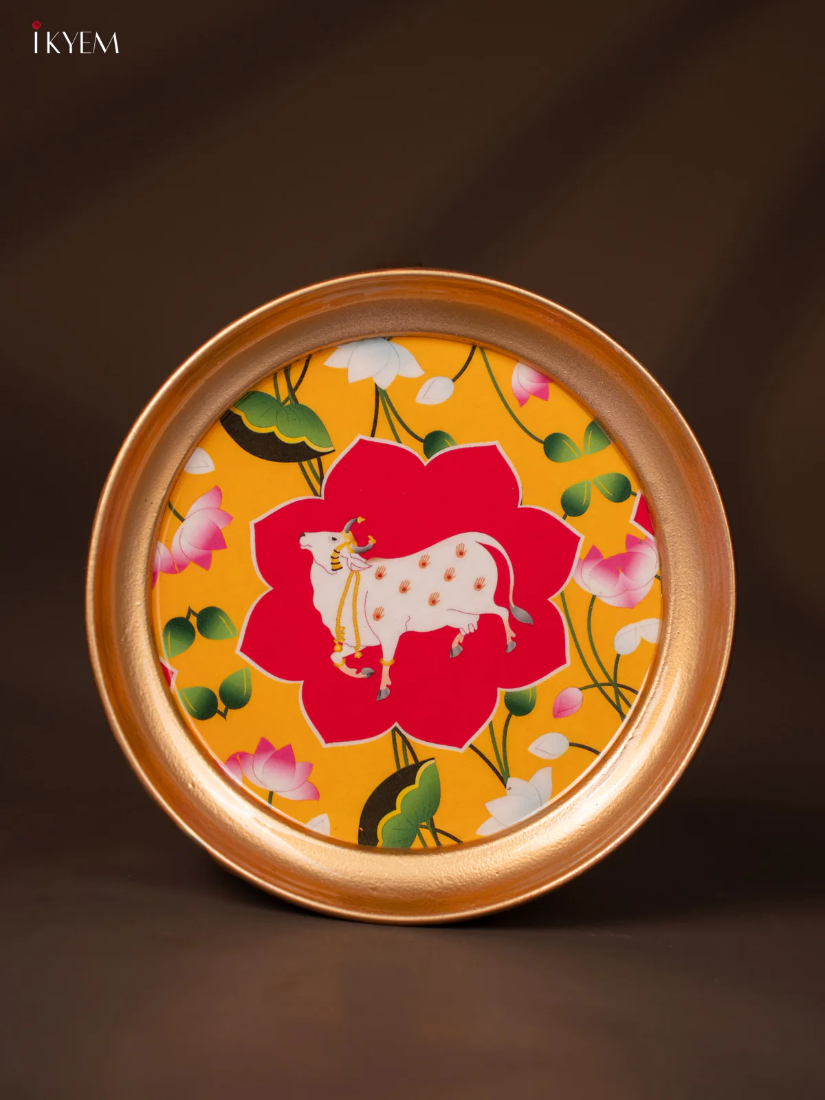 Cow Printed Pink & Yellow Brass Coated Plate - 6 Inches - KG25138