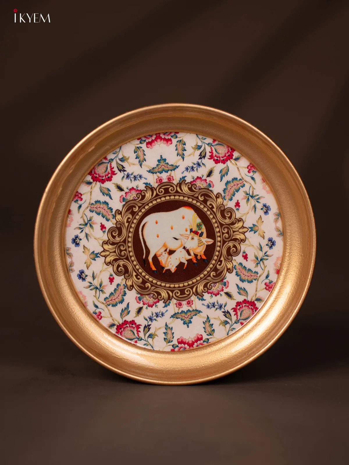 Cow & Calf Printed White Brass Coated Plate - 6 Inches - KG25141