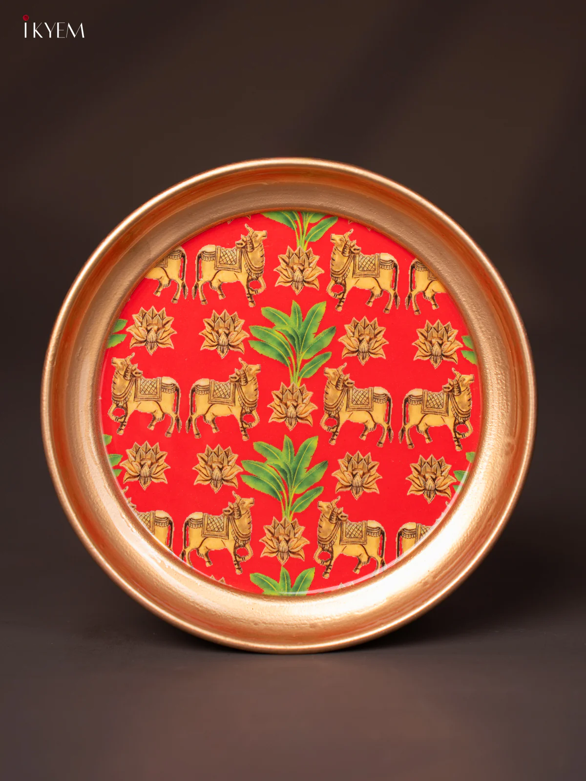 Cow Printed Red Brass Coated Plate - 6 Inches - KG25143