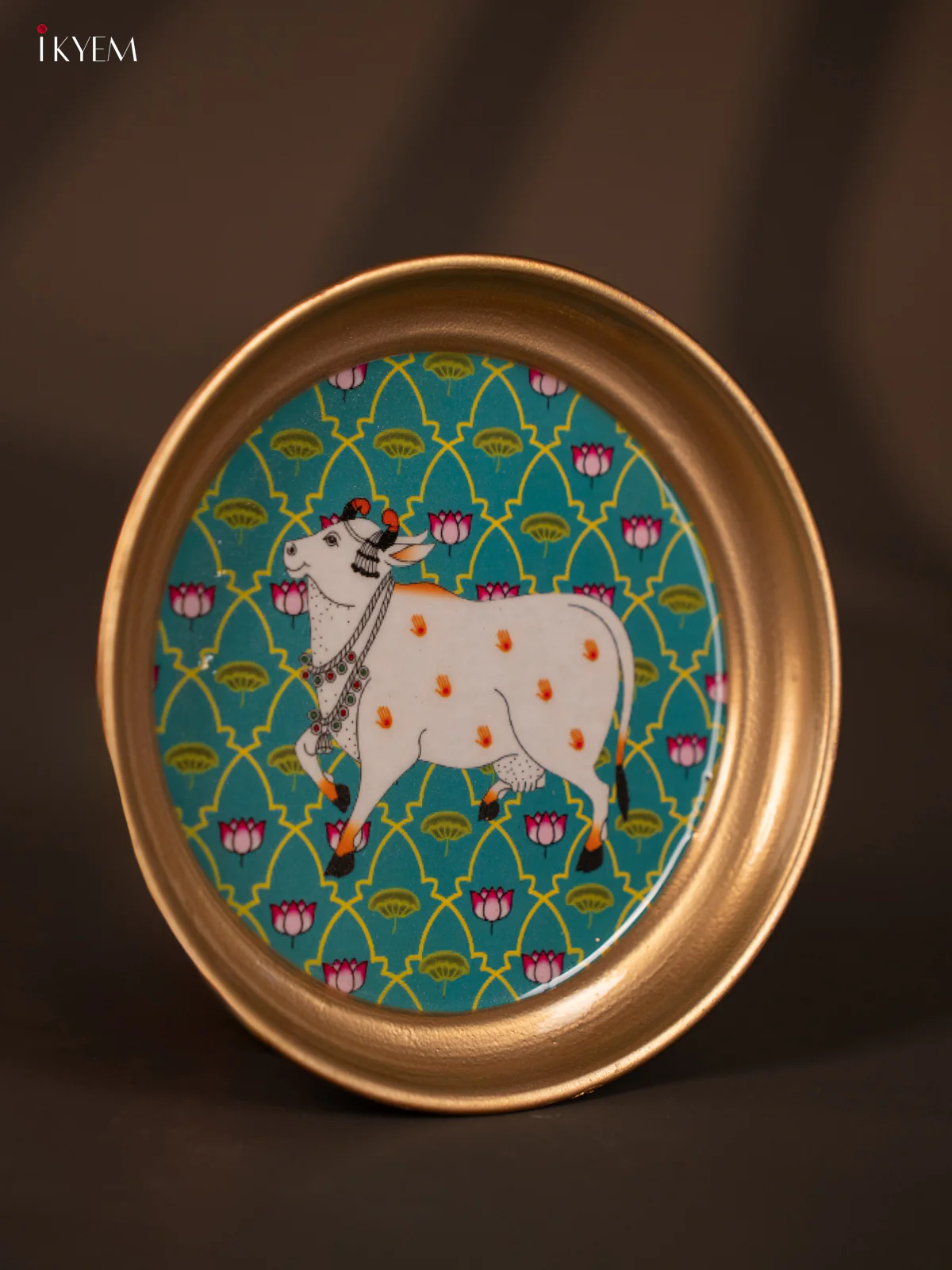 Cow Printed Sky Blue Brass Coated Plate - 6 Inches - KG25145 - Image 2