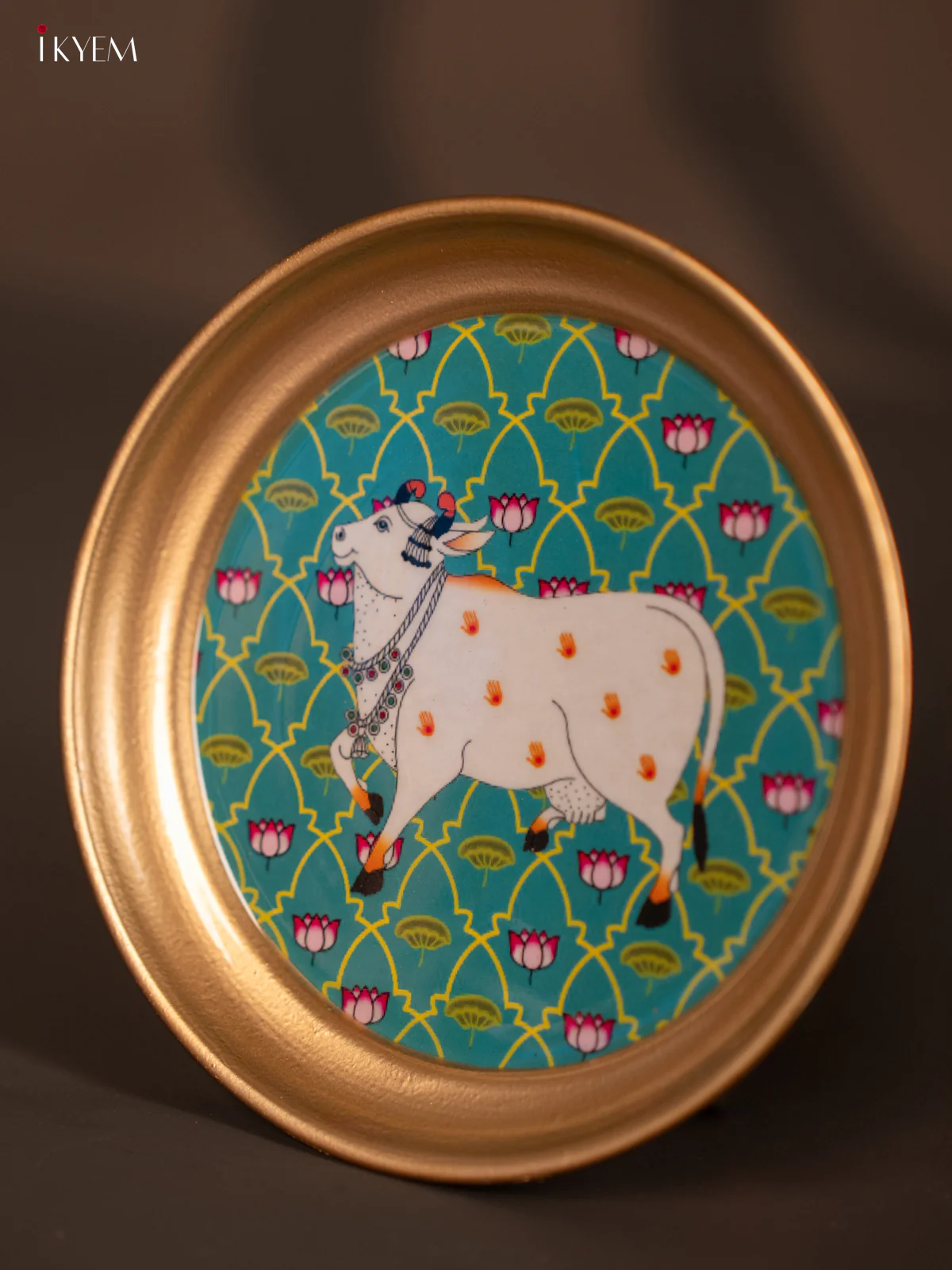 Cow Printed Sky Blue Brass Coated Plate - 6 Inches - KG25145 - Image 3