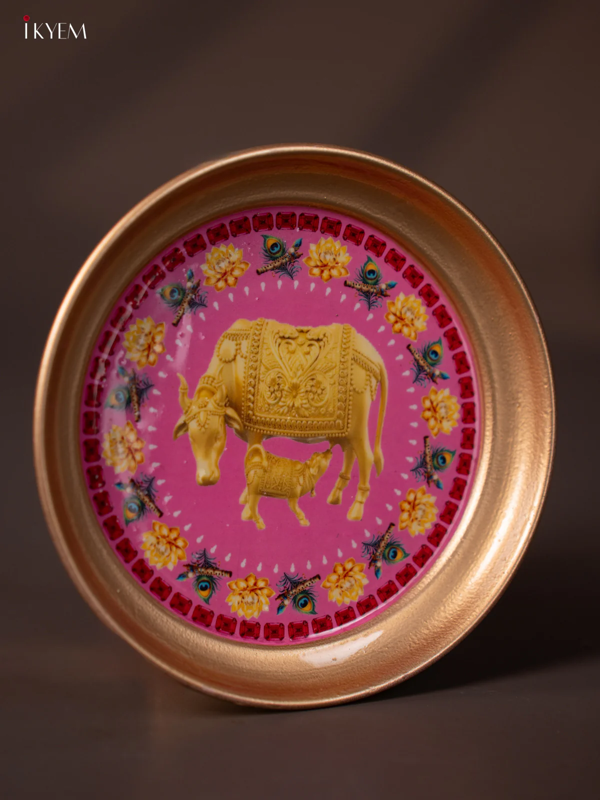 Cow & Calf Printed Pink Brass Coated Plate - 6 Inches - KG25148 - Image 2