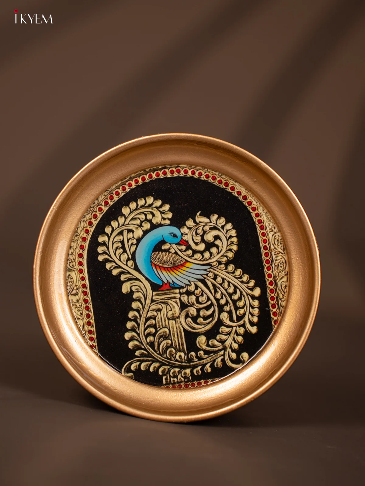 Peacock Printed Brass Coated Plate - 6 Inches - KG25153