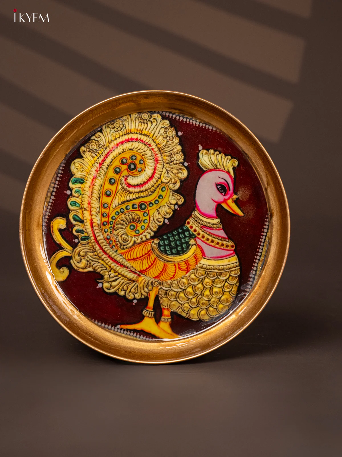 Annapakshi Printed Maroon Brass Coated Plate - 8 Inches - KG25154