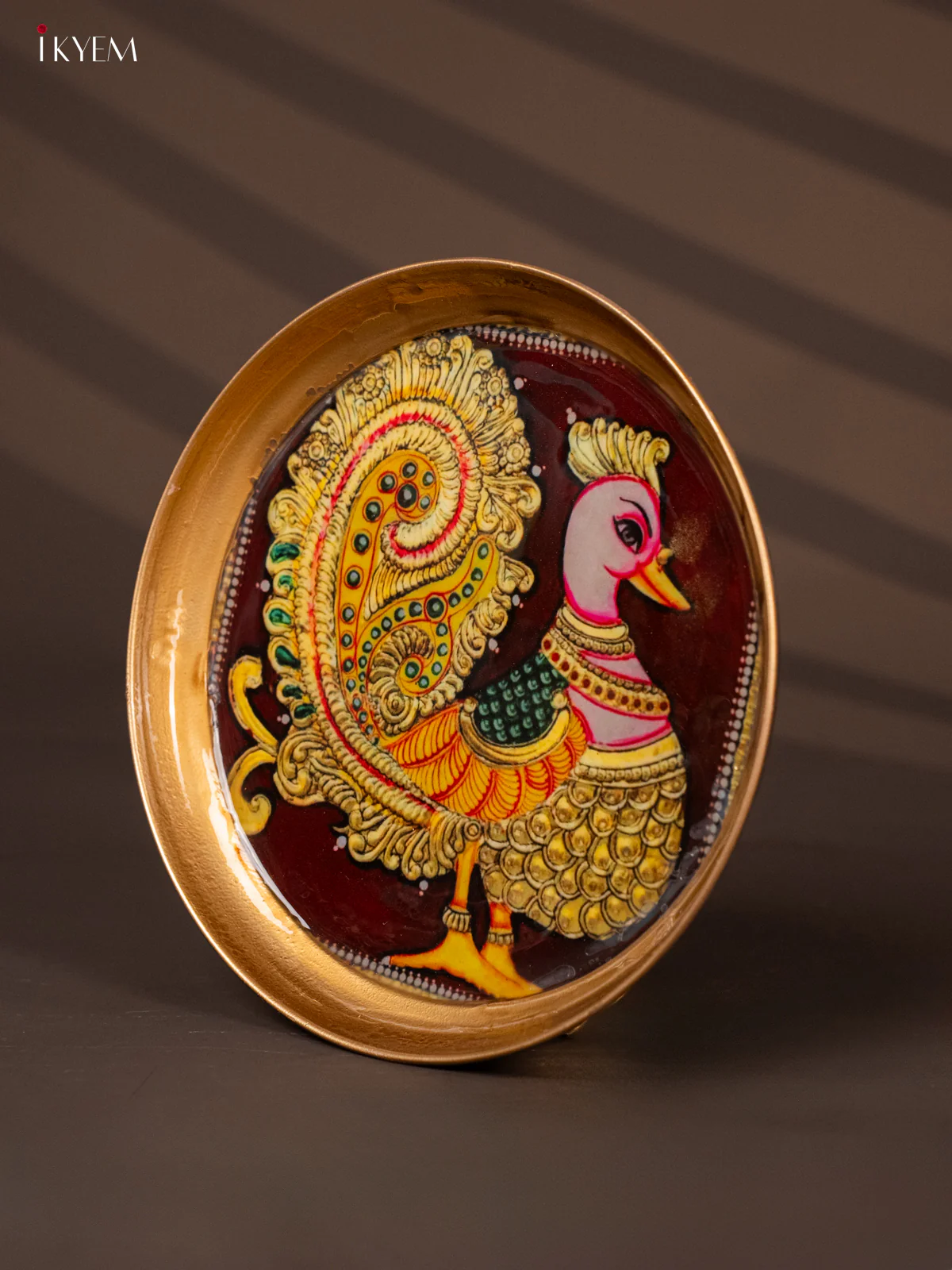 Annapakshi Printed Maroon Brass Coated Plate - 8 Inches - KG25154 - Image 3