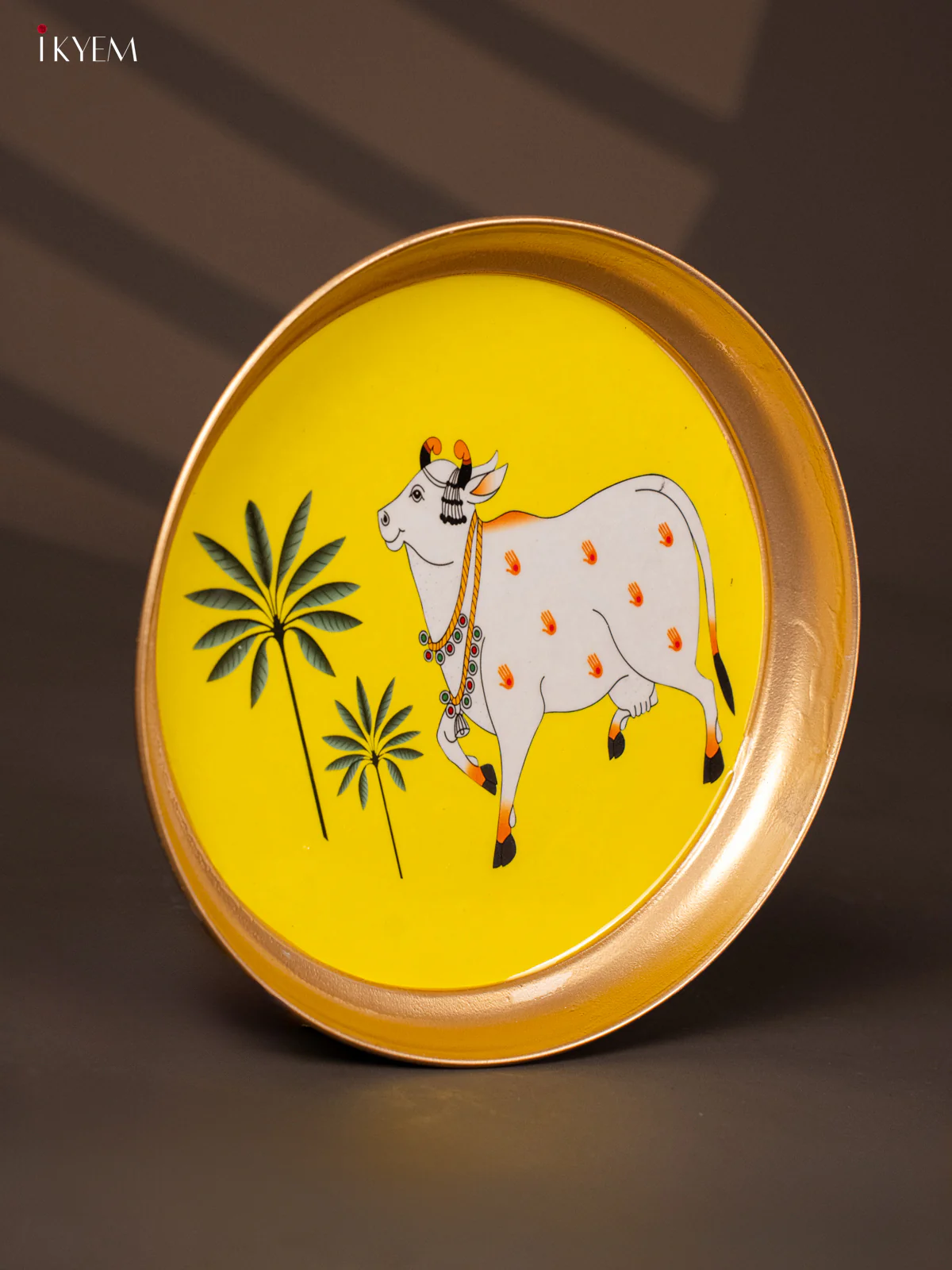 Cow & Tree Printed Yellow Brass Coated Plate - 8 Inches - KG25157 - Image 2