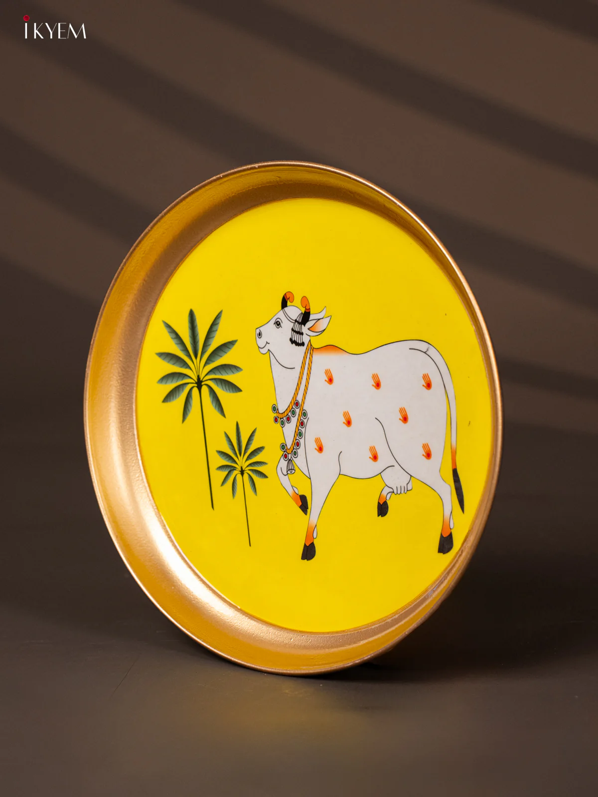 Cow & Tree Printed Yellow Brass Coated Plate - 8 Inches - KG25157 - Image 3