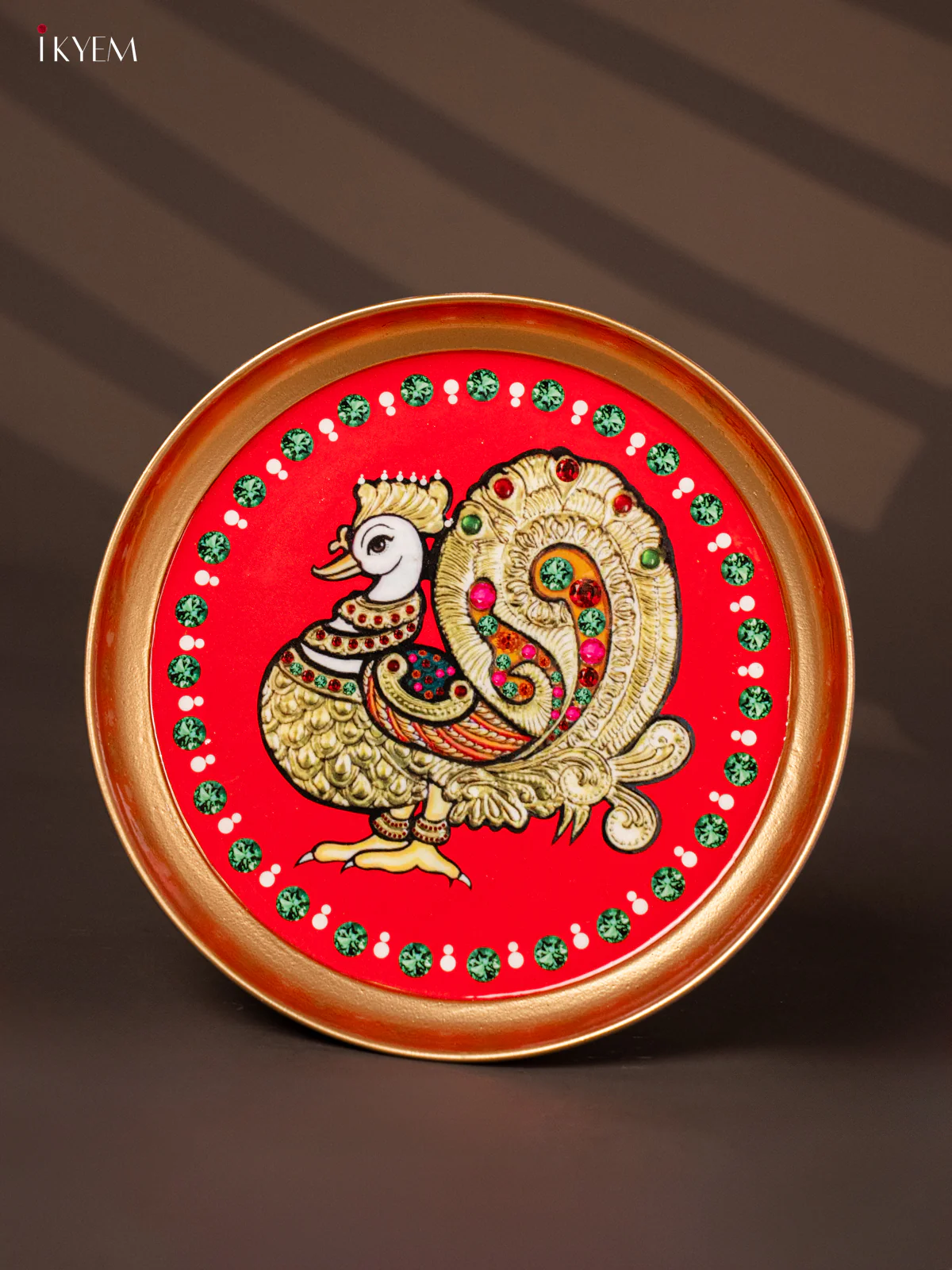 Annapakshi Printed Red Brass Coated Plate- 8 Inches - KG25161