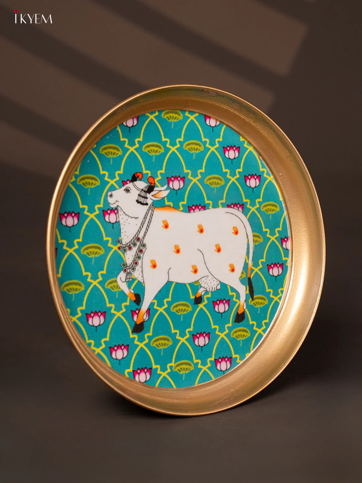 Cow Printed Sky Blue Brass Coated Plate - 8 Inches - KG25166 - Image 2