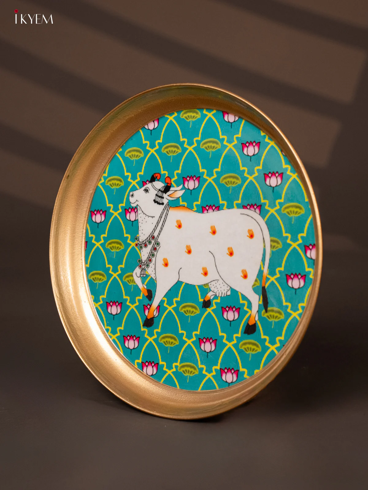 Cow Printed Sky Blue Brass Coated Plate - 8 Inches - KG25166 - Image 3