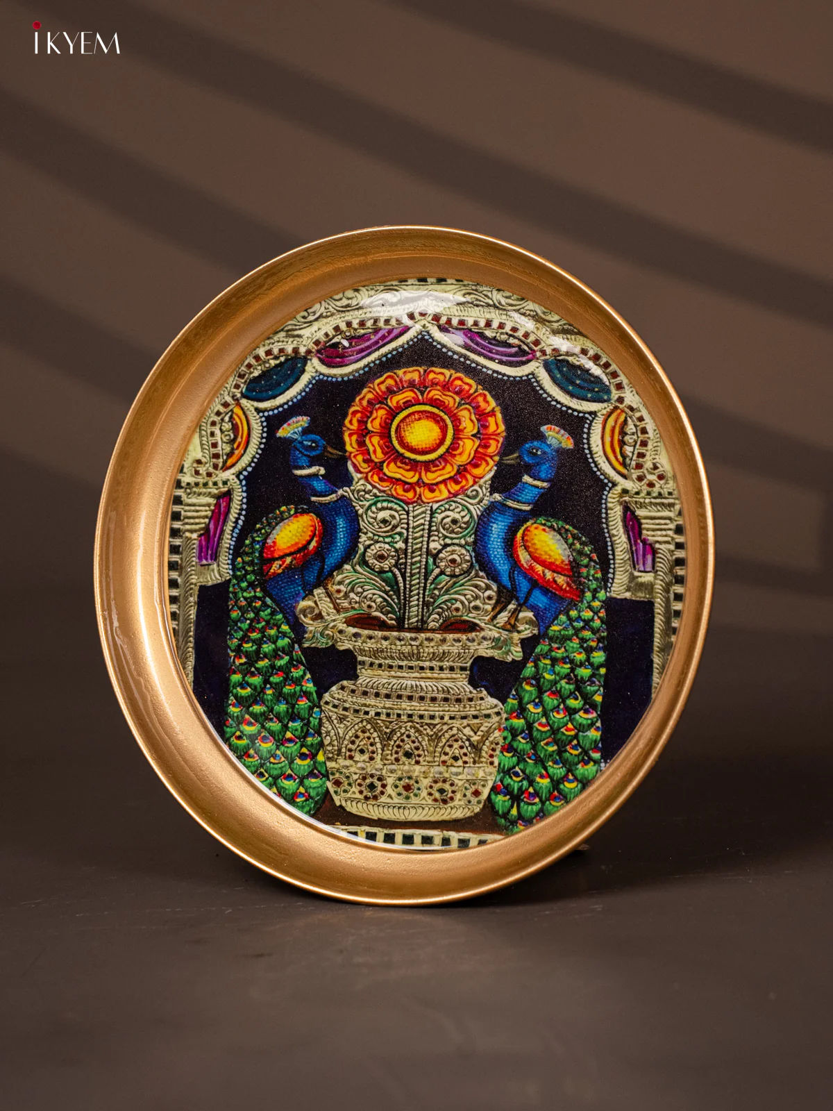 Peacock Printed Navy Blue Brass Coated Plate - 8 Inches - KG25170 - Image 3